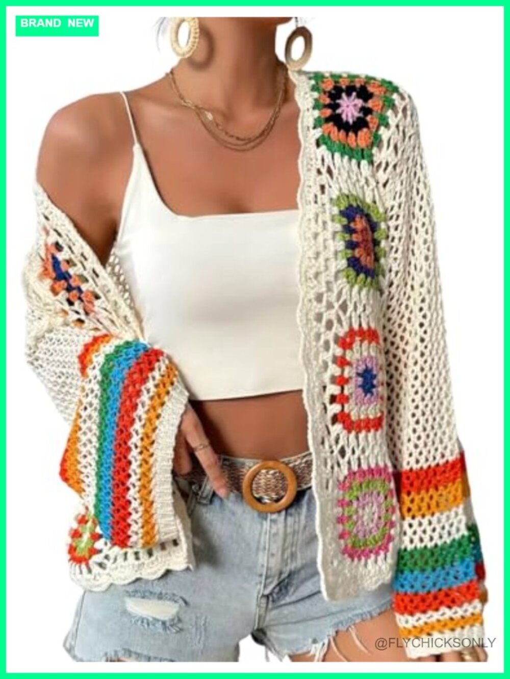 Boho Crochet Cardigan - Floral Granny Square Sweater for Women
